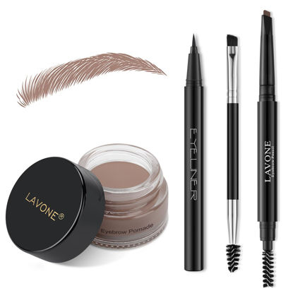 Picture of LAVONE Eyebrow Stamp Pencil Kit for Eyebrows Makeup, with Waterproof Eyebrow Pencil, Eyeliner, Eyebrow Pomade, and Dual-ended Eyebrow Brush - Ash Blonde