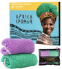 Picture of African Net Sponge Authentic - 2 Pieces Real African Exfoliating Loofah Sponge with Knots - African Net Wash Cloths for Body Scrubber Exfoliator Seawave & Lilac - Back Scrub for Shower Bath