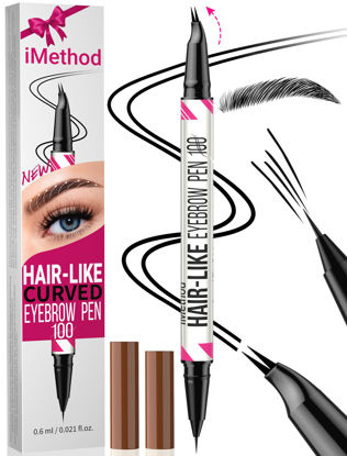 Picture of iMethod Curved Eyebrow Pen - Eyebrow Pencil, Brow Pencil 2-in-1 Dual-Ended Microblading Eyebrow Pen with Curved Tip and Precise Brush-Tip, Brow Pen for Natural Hair-Like Brows, Last All-Day, Black