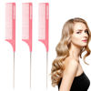 Picture of Goodofferplace 3 PCS Rat Tail Combs Parting Rattail Combs Teasing Fine Tooth Comb with Metal Pick for Curly Hair,Detangling Combs for Women,Parting Combs for Braiding,Styling Hair(Pink)