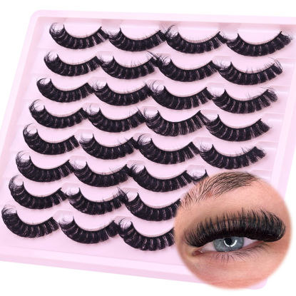 Picture of Russian Strip Lashes Natural Look False Eyelashes Fluffy D Curl Strip Eyelashes Wispy Thick Volume Fake Eye Lashes Cat Eye 16 Pairs ALICROWN