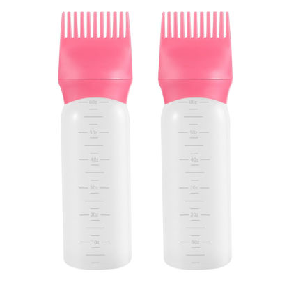 Picture of Pimoys Hair Oil Applicator Bottle 6 Ounce, 2 Pack Root Comb Applicator Bottle Hair Dye Oiling Applicator Brush with Graduated Scale, Pink