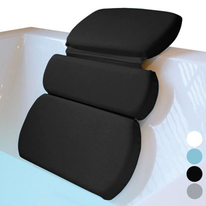 Picture of Gorilla Grip Bath Pillow for Tub, Improved Suction Cups, Luxury Bathtub Pillows, Headrest for Neck and Back Support, Relaxing Home Spa, Hot Tubs and Bathroom Essentials, Gifts for Women, 3 Panel Black
