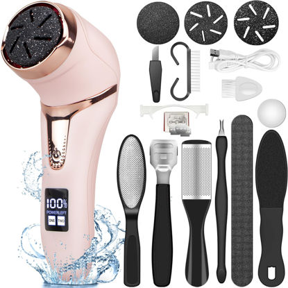 Picture of Electric Callus Remover for Feet (with Vacuum Cleaner), Rechargeable Foot Callus Remover Pedicure Tools Foot File, Professional Foot Care Kit Deadskin Remover with 3Heads&2Speed,LCD Display-Pink