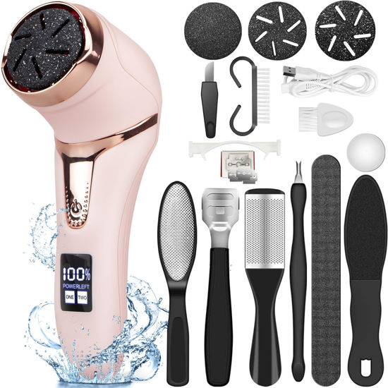 Picture of Electric Callus Remover for Feet (with Vacuum Cleaner), Rechargeable Foot Callus Remover Pedicure Tools Foot File, Professional Foot Care Kit Deadskin Remover with 3Heads&2Speed,LCD Display-Pink