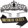 Picture of "Birthday Queen" Sash & Rhinestone Tiara Set COCIDE Black Birthday Gold Sash and Tiara for Women Birthday Decoration Kit Rhinestone Headband for Girl Glitter Crystal Hair Accessories for Party Cake Topper