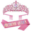 Picture of "Birthday Queen" Sash and Crystal Tiara Set Tiara and Crowns for Women COCIDE Birthday Gift for Girl Kit Decorations Set Rhinestone Hair Accessories Glitter Stain Silk Sash for Party