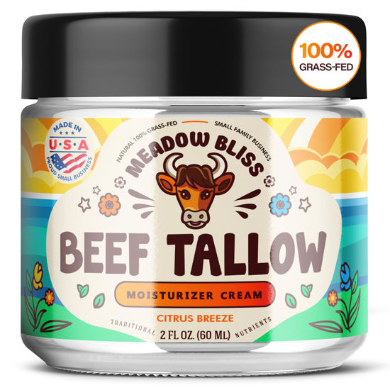 Picture of Meadow Bliss Beef Tallow for Skin - Moisturizer Cream - 100% Grass Fed - Whipped Beef Tallow - Organic Jojoba Oil - Organic Shea Butter - Supports Eczema, Rosacea+ - Made in USA - Citrus Breeze - 2 oz