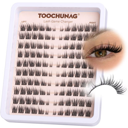 Picture of TOOCHUNAG Wispy Lash Clusters Natural Cluster Eyelash Extensions 3D Fairy Individual Lashes Clusters Eyelashes CD Curl Left&Right 7-15mm DIY Lash Extension at Home