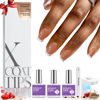 Picture of BTArtboxnails XCOATTIPS French Tip Nail Kit - Short Square Brown French Nail Tips with Nail Gel, French Protecing Duo, Nail Lamp, Gel Nail Extension Kit Valentines Day Gift