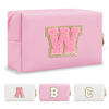 Picture of Personalized Initial A-Z Preppy Patch Makeup Bag,Small PU Leather Chenille Letter Cosmetic Bag with Zipper for Teen Girls,Pink Cute Travel Toiletry Bag,Birthday Monogrammed Gift for Daughter,Letter W