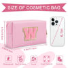 Picture of Personalized Initial A-Z Preppy Patch Makeup Bag,Small PU Leather Chenille Letter Cosmetic Bag with Zipper for Teen Girls,Pink Cute Travel Toiletry Bag,Birthday Monogrammed Gift for Daughter,Letter W