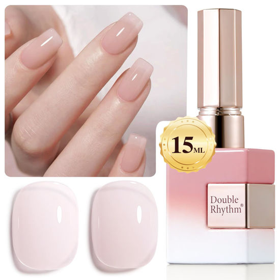Picture of Double Rhythm Translucent Gel Polish Sheer Neutral Natural Light Milky Same Color Same Bottle 15ML Jelly Nail Polish Nail Art DIY at Home (Milky Pink-A1377)