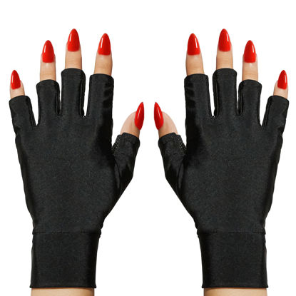 Picture of Makartt UV Gloves for Gel Manicures - Professional UPF50+ Fingerless Stretchy Farbric Nail Art Gloves to Protect Hands from Harm for Women Men, Black