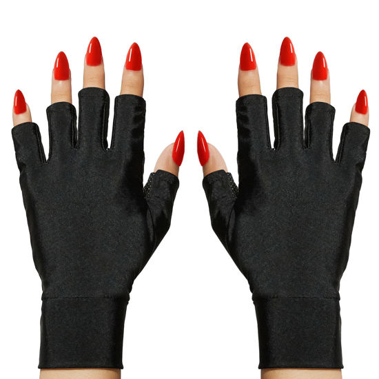 Picture of Makartt UV Gloves for Gel Manicures - Professional UPF50+ Fingerless Stretchy Farbric Nail Art Gloves to Protect Hands from Harm for Women Men, Black