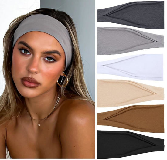 Picture of Women's Non-Slip Thick Headbands - Stretchy Sweatbands Hair Bands for Yoga, Workout, Fashion, and Everyday Wear