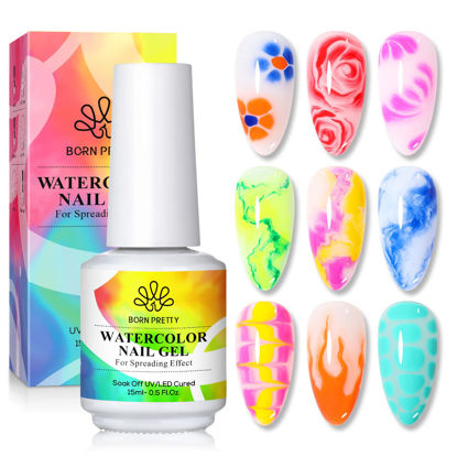 Picture of Born Pretty Nail Blooming Gel, 15ml Clear Clear U V Led Blossom Gel Polish for Spreading Effect Marble Natural Stone Watercolor Floral Print Nail Art DIY Design Manicure Valentine's Day Gift