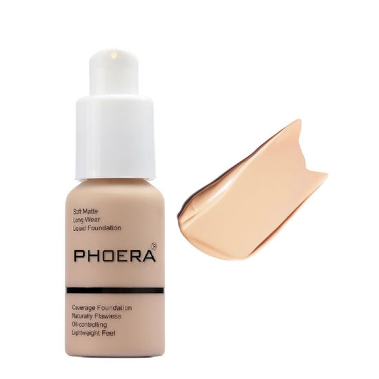 Picture of PHOERA Foundation, Flawless Soft Matte Liquid Foundation 24 HR Oil Control Concealer Foundation Makeup. (1 Pcs-102- Nude)