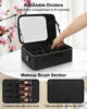 Picture of Chomeiu Makeup Bag with LED Mirror, Travel Cosmetic Train Case for Women, Makeup Artists Large Organizer Box with Vanity Light Up Mirror, 3 Color Lights, Adjustable Dividers & Shoulder Strap (Black)