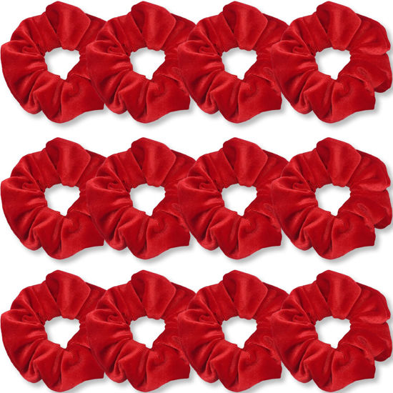 Picture of IVARYSS Red Scrunchies, Premium Velvet Soft Hair Scrunchy, Solid Colors Thick Elastic Bands, Hair Accessories for Women and Girls, 12 Pack