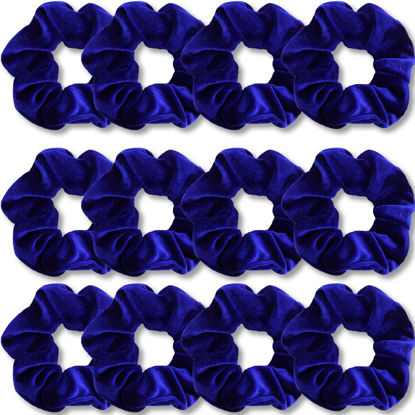 Picture of IVARYSS Royal Blue Scrunchies, Premium Velvet Soft Hair Scrunchy, Solid Colors Thick Elastic Bands, Hair Accessories for Women and Girls, 12 Pack