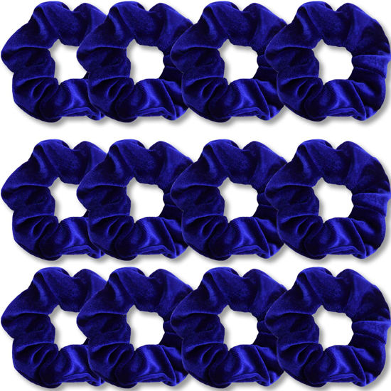 Picture of IVARYSS Royal Blue Scrunchies, Premium Velvet Soft Hair Scrunchy, Solid Colors Thick Elastic Bands, Hair Accessories for Women and Girls, 12 Pack