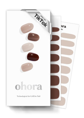 Picture of ohora Semi Cured Gel Nail Strips (N Roasting) - Brown, Solid, Works with Any UV/LED Nail Lamps, Salon-Quality, Long Lasting, Easy to Apply & Remove - Includes 2 Prep Pads, Nail File & Wooden Stick