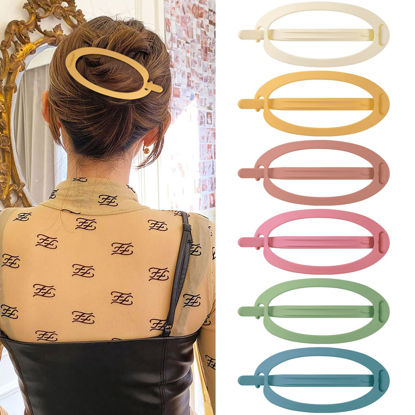 Picture of French Concord Hair Clips Claw - 6Pcs Side Slid Flat Hair Clips for Volume Strong Hold No Slip Grip Hair Claw Clips for Women Girls Thick Thin Hair (Matte Bright Oval(Large, 4.7 inches))