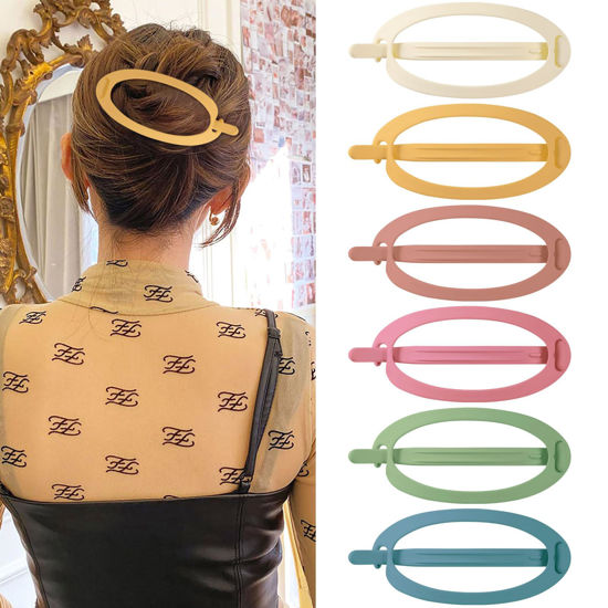 Picture of French Concord Hair Clips Claw - 6Pcs Side Slid Flat Hair Clips for Volume Strong Hold No Slip Grip Hair Claw Clips for Women Girls Thick Thin Hair (Matte Bright Oval(Large, 4.7 inches))