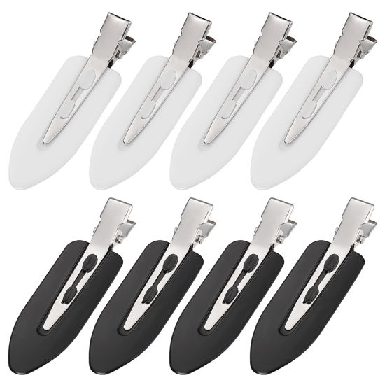 Picture of MADHOLLY 8Pcs No Bend No Crease Hair Clips - Styling Duck Bill Clips Alligator Hair Barrettes for Styling Sectioning for Salon Hairstyle Hairdressing Bangs Waves Woman Girl Makeup, Black & White