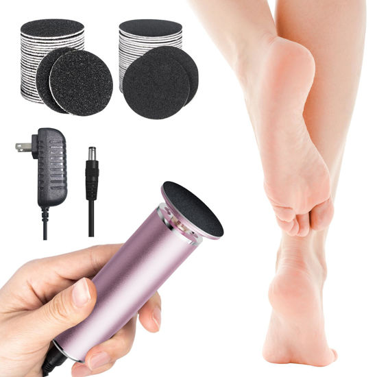 Picture of krofaue Electronic Foot File Grinder with 60pcs Replacement Sandpaper Disk, Powerful Electric Callus Remover Professional Pedicure Tool for Men Women Dead Cracked Hard Skin Calluses