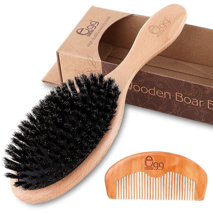 Picture of BLACK EGG Boar Bristle Hair Brush for Women Men Kid, Soft Natural Bristles Brush for Thin and Fine Hair, Restore Shine and Texture, Set includes Bamboo comb and 3 hair ties