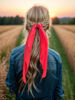 Picture of Pack of 2 Knotted Bow Hair Scrunchies Elastic Hair Scarf Black Hair Ties Bands Satin Hair Ribbon Scrunchy Red Ponytail Holder for Women and Girls (Red)