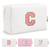 Picture of Personalized Makeup Bag Initial A-Z Preppy Patch Bag,Small PU Leather Travel Cosmetic Bag Pouch with Zipper,White Cute Toiletry Bag,Gift Ideal for Teen Girls Women Birthday Friend Mom,Letter C