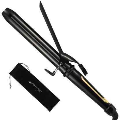 Picture of LANVIER 1.25 Inch Curling Iron, Extra Long Barrel 1 1/4 Inch Curling Iron for Long Hair up to 450F, Worldwide Dual Voltage Hair Curler for Traveling, Hair Waving Style Tool Black