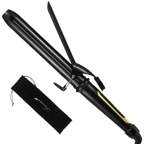 Picture of LANVIER 1.25 Inch Curling Iron, Extra Long Barrel 1 1/4 Inch Curling Iron for Long Hair up to 450F, Worldwide Dual Voltage Hair Curler for Traveling, Hair Waving Style Tool Black