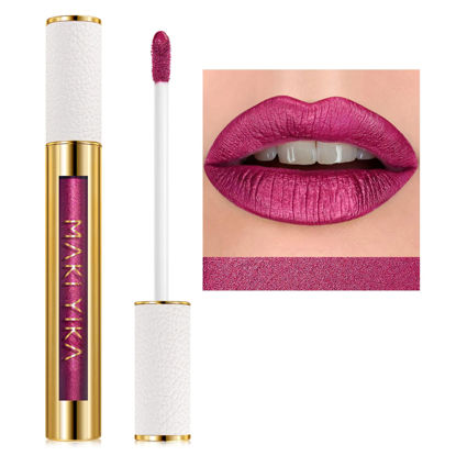 Picture of MAKI YIKA Metallic Lipstick Long Lasting Hot Pink Lipstick for Women, High Shine Red Lipstick No Smudge Transferproof Full-Coverage Lip Gloss (BR02 Metal Barbie)