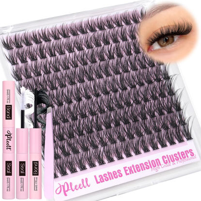 Picture of Fluffy Lash Clusters Kit Wispy Lash Extension Kit 10-18MM Natural Lashes Clusters 180PCS Cluster Eyelash Extensions with Lash Bond and Seal and Lash Applicator DIY Eyelash Extension Kit by Pleell