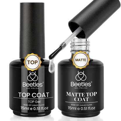 Picture of Beetles Matte Coat & Top Coat 2 Pcs 15ml No Wipe Gel Glossy Matte Gel Top Coat Gel Nail Polish Matte Nail Polish Shine Effect Long Lasting Soak Off Uv LED Nail Lamp Valentine's Day Gifts for Women