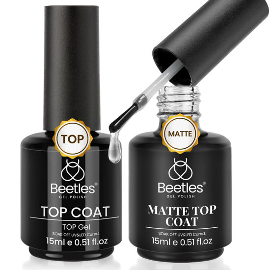 Picture of Beetles Matte Coat & Top Coat 2 Pcs 15ml No Wipe Gel Glossy Matte Gel Top Coat Gel Nail Polish Matte Nail Polish Shine Effect Long Lasting Soak Off Uv LED Nail Lamp Valentine's Day Gifts for Women