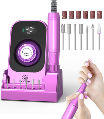 Picture of Professional Nail Drill Electric File: 40000RPM Portable Nail File Machine, Rechargeable Cordless Nail E-File with Bits & Base for Acrylic Nails Remove Nail Gel Polish Manicure for Salon Home, Purple