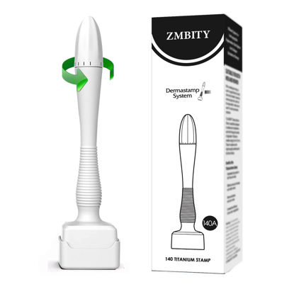 Picture of Titanium Microneedles Derma Roller - Stamp Alternative -Microneedle Micro Needle Skin Care Tool - Microneedling Roller for Men and Women (White)