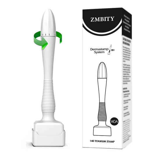 Picture of Titanium Microneedles Derma Roller - Stamp Alternative -Microneedle Micro Needle Skin Care Tool - Microneedling Roller for Men and Women (White)