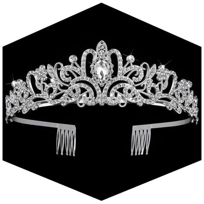 Picture of Silver Crown for Women Crystal Princess Tiaras Rhinestone Queen Crowns Wedding Bridal Hair Accessories Birthday Prom Pageant Party Coming of Age Ceremony Photo Props (Silver1)