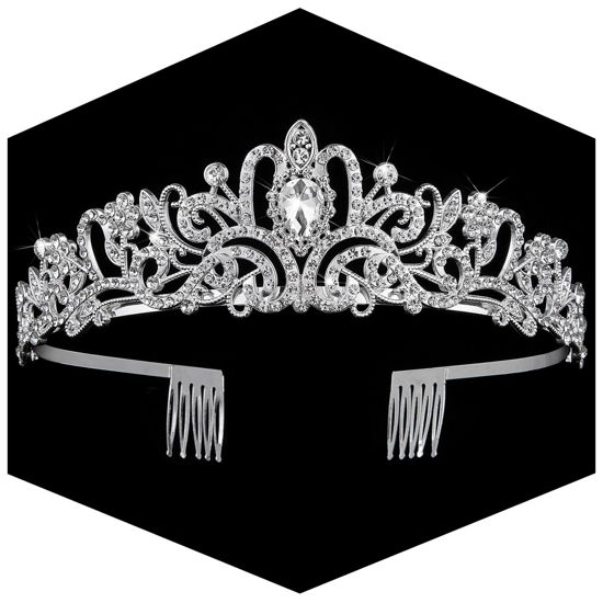 Picture of Silver Crown for Women Crystal Princess Tiaras Rhinestone Queen Crowns Wedding Bridal Hair Accessories Birthday Prom Pageant Party Coming of Age Ceremony Photo Props (Silver1)