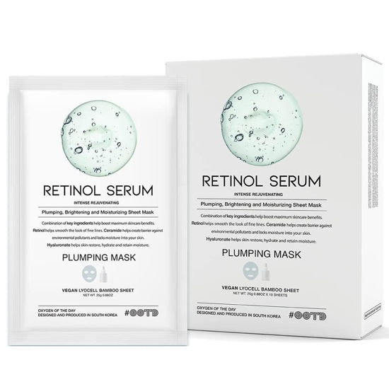 Picture of Rejuvenating Retinol Sheet Mask Korean Vegan Wrinkle Lifting, Plumping and Moisturizing Sheet Mask, Retinol, Ceramide, Hyaluronate 10EA