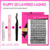 Picture of VEYESBEAUTY Lash Clusters Kit Fluffy Individual Lash Extensions VBmuse 3D Layered Volume Eyelashes kit Thin & Invisible Band Wispy Faux Mink Lash Mixed Length 10-18mm with Bond&Seal Remover Applicator