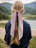 Picture of Pack of 2 Knotted Bow Hair Scrunchies Elastic Hair Scarf Black Hair Ties Bands Satin Hair Ribbon Scrunchy Red Ponytail Holder for Women and Girls (Light pink)
