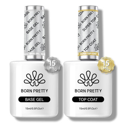 Picture of Born Pretty Gel Top Coat,15ml Gloss Base and Top Coat Set, No Wipe Super Top Coat Not Chip or Peel and Long Lasting Base Gel Top Coat for Nail Art
