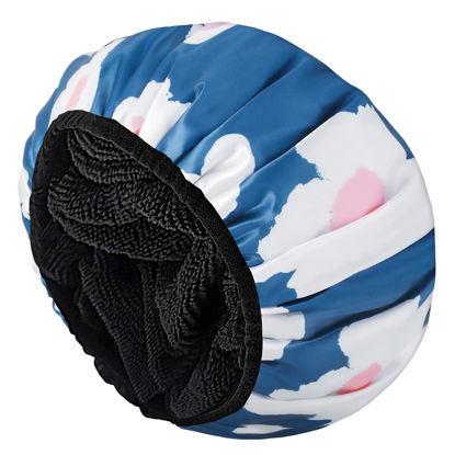 Picture of Aquior Shower Cap,Terry Lined Shower Cap for Women Reusable, Triple Layer Waterproof Bath Cap, Extra Large for Women Long Hair